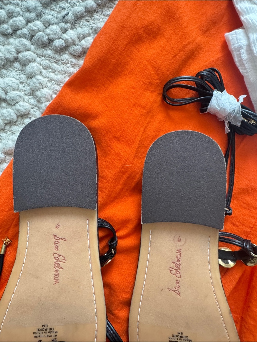 Sam Edelman Black Leather Lace-Up Sandals with Gold Coin Detail - Picture 5 of 8